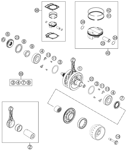 Sprängskiss: Crankshaft, Piston – KTM 350 XC-F 2012