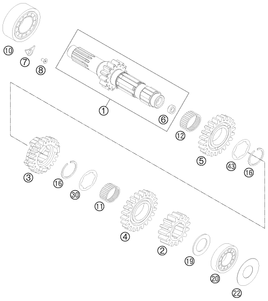 Sprängskiss: Transmission I - Main Shaft – KTM 350 SX-F 2014