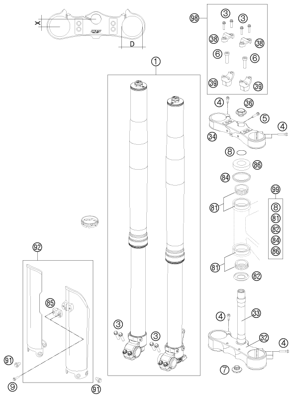 Sprängskiss: Front Fork, Triple Clamp – KTM 450 SMR 2012