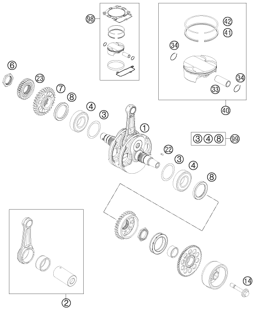 Sprängskiss: Crankshaft, Piston – KTM 450 SX-F 2012