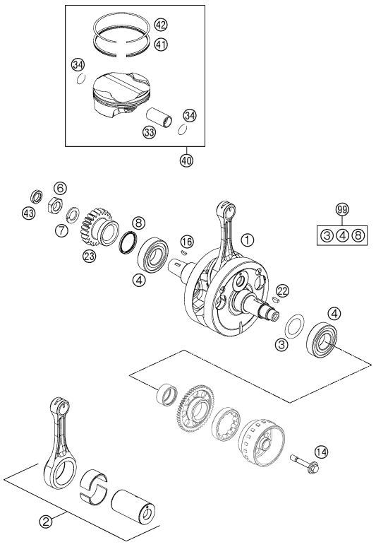 Sprängskiss: Crankshaft, Piston – KTM 250 XC-F 2012