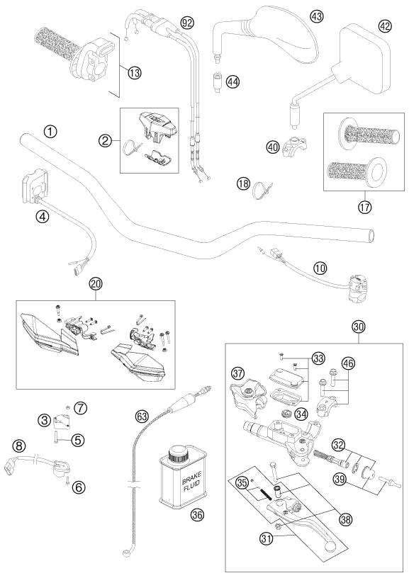 Sprängskiss: Handlebar, Controls – KTM 450 EXC 2012