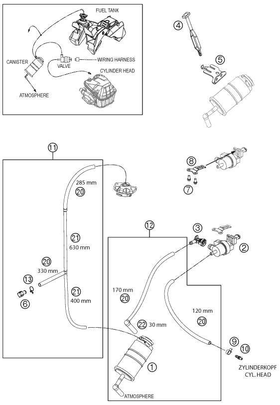 Sprängskiss: Evaporative Canister – KTM 350 EXC-F 2012