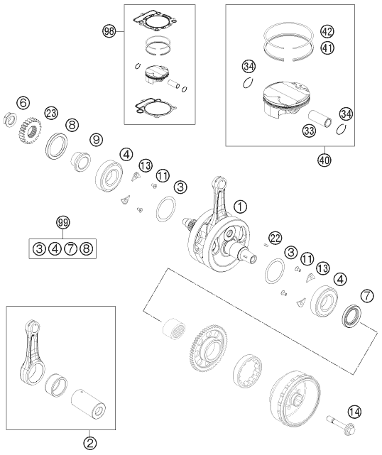 Sprängskiss: Crankshaft, Piston – KTM 350 EXC-F 2012