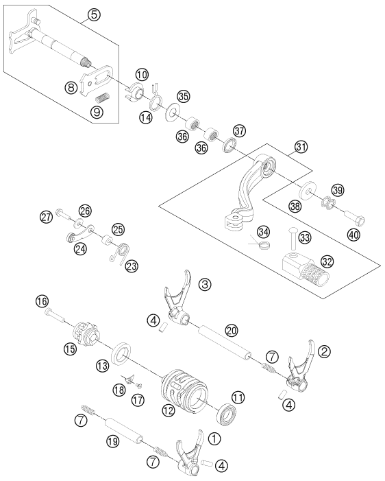 Sprängskiss: Shifting Mechanism – KTM 350 EXC-F 2012
