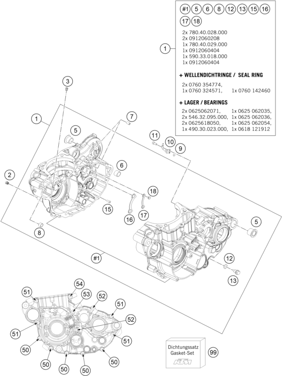 Sprängskiss: Engine Case – KTM 500 EXC SIX DAYS 2014
