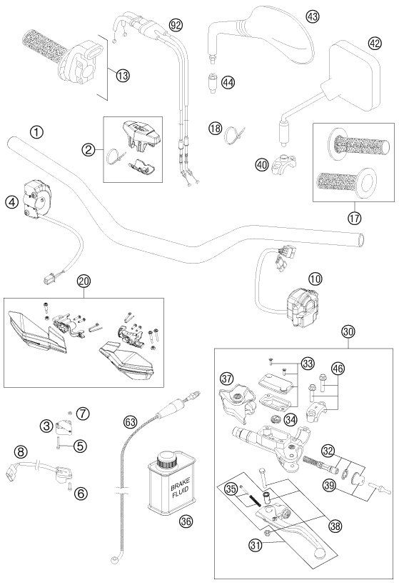 Sprängskiss: Handlebar, Controls – KTM 350 EXC-F 2012