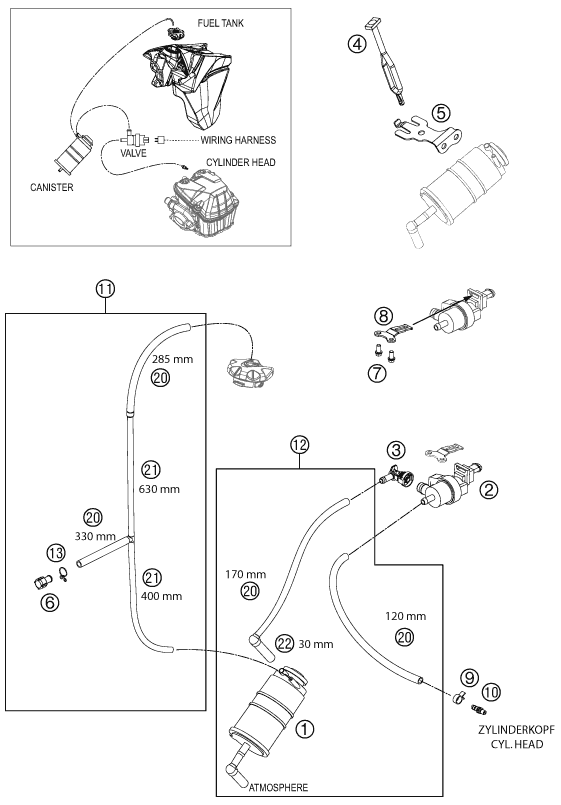 Sprängskiss: Evaporative Canister – KTM 500 EXC 2014