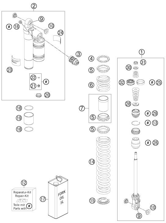 Sprängskiss: Shock Absorber Disassembled – KTM 525 XC ATV 2012