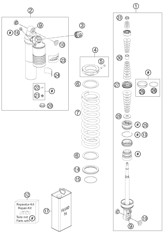 Sprängskiss: Shock Absorber Disassembled – KTM 525 XC ATV 2012