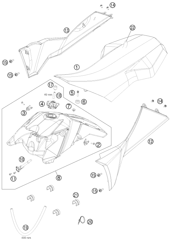 Sprängskiss: Tank, Seat – KTM 525 XC ATV 2012