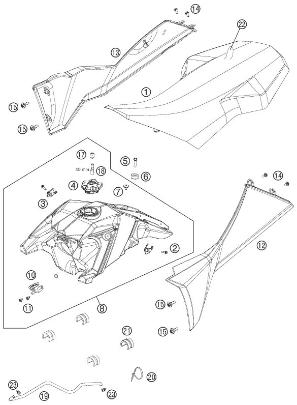 Sprängskiss: Tank, Seat – KTM 505 SX ATV 2012