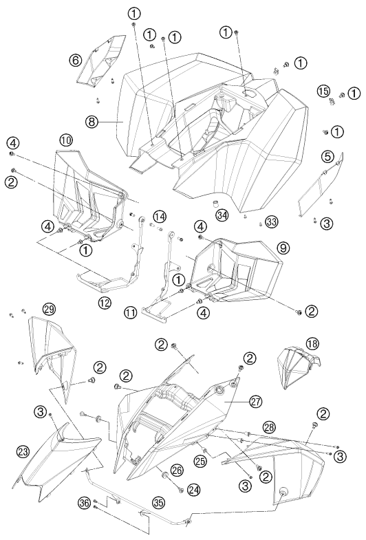 Sprängskiss: Mask, Fenders – KTM 525 XC ATV 2012
