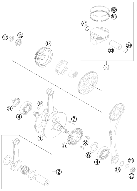 Sprängskiss: Crankshaft, Piston – KTM 525 XC ATV 2012