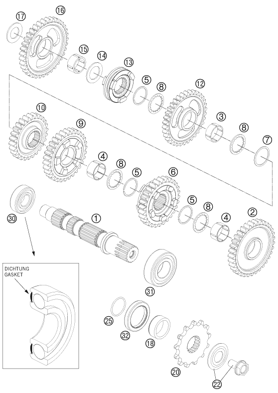 Sprängskiss: Transmission II - Countershaft – KTM 525 XC ATV 2012