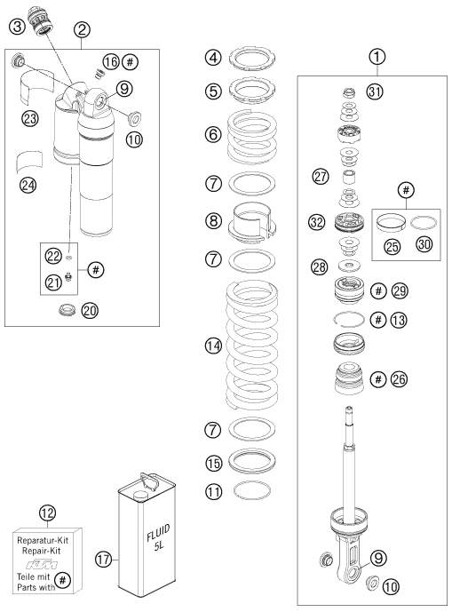 Sprängskiss: Shock Absorber Disassembled – KTM 505 SX ATV 2012