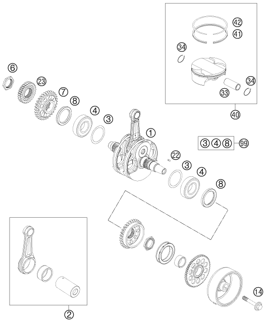 Sprängskiss: Crankshaft, Piston – KTM 505 SX ATV 2012