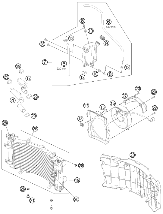Sprängskiss: Cooling System – KTM 505 SX ATV 2012