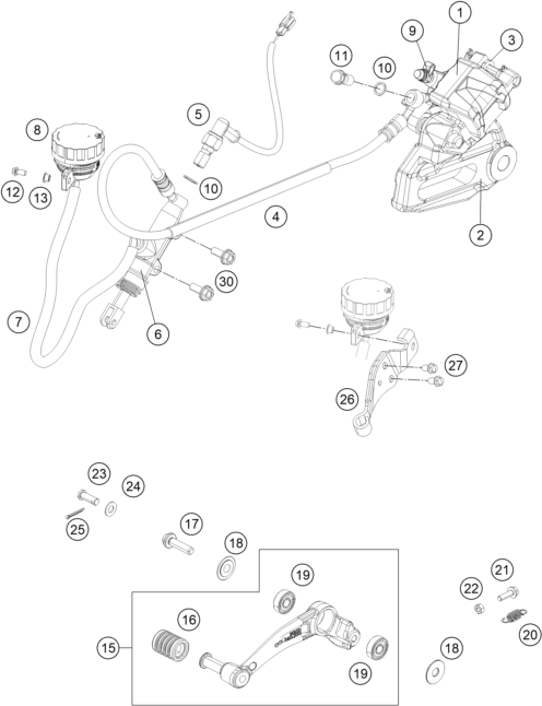 Sprängskiss: Rear Brake Caliper – KTM 200 DUKE WH. W/O ABS B.D. 16