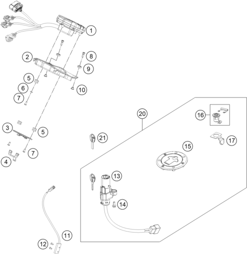 Sprängskiss: Instruments / Lock System – KTM 200 DUKE ORANGE CKD 2012