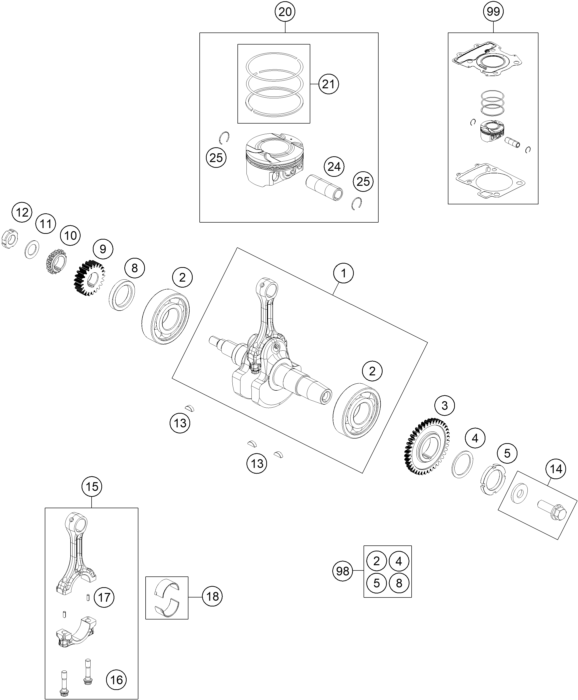 Sprängskiss: Crankshaft, Piston – KTM 200 DUKE ORANGE ABS BAJ.DIR.13