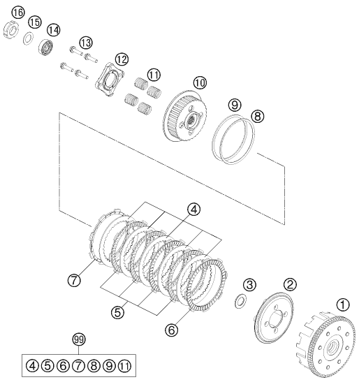 Sprängskiss: Clutch – KTM 200 DUKE ORANGE ABS BAJ.DIR.13