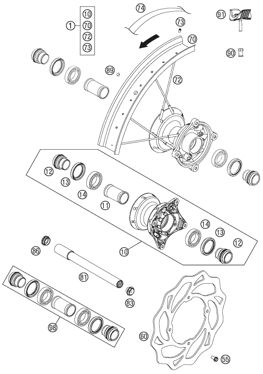 Sprängskiss: Front Wheel – KTM 85 SX 19/16 2015