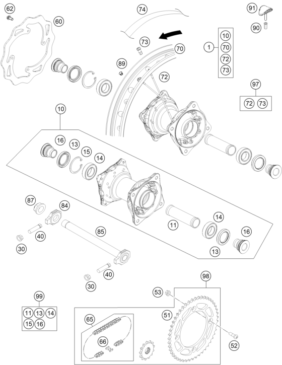 Sprängskiss: Rear Wheel – KTM 85 SXS 17/14 2013