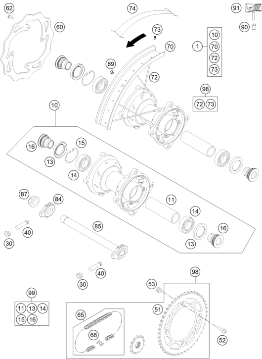 Sprängskiss: Rear Wheel – KTM 85 SX 19/16 2013