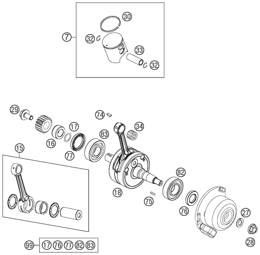 Sprängskiss: Crankshaft, Piston – KTM 85 SX 17/14 2014
