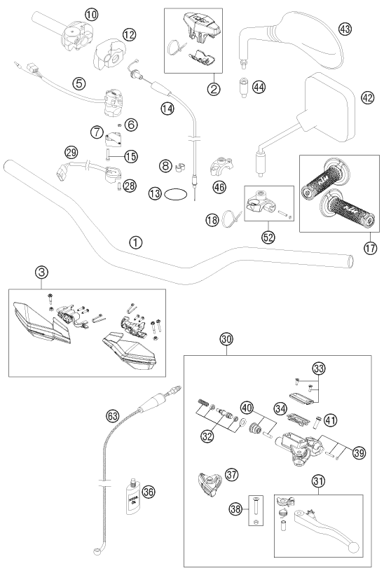 Sprängskiss: Handlebar, Controls – KTM 125 EXC 2013