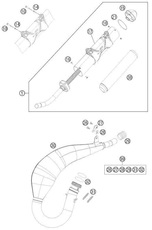 Sprängskiss: Exhaust System – KTM 125 EXC SIX-DAYS 2014