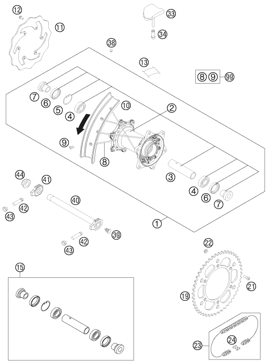 Sprängskiss: Rear Wheel – KTM 250 EXC SIX-DAYS 2014