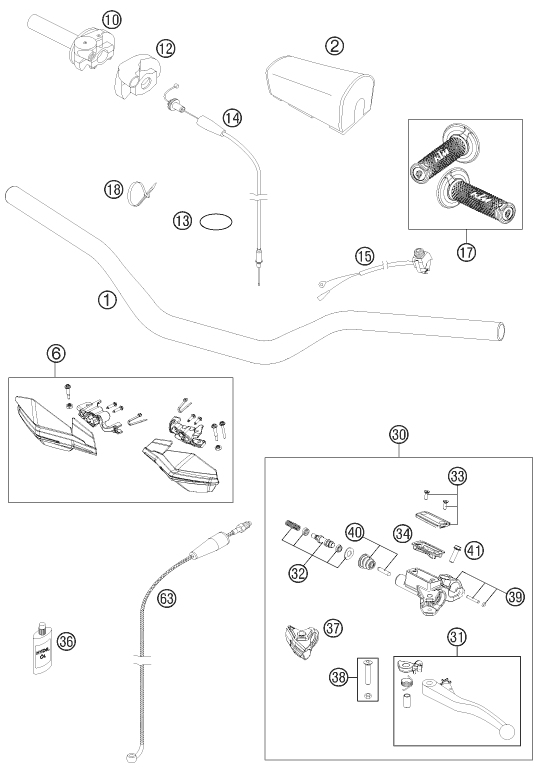 Sprängskiss: Handlebar, Controls – KTM 150 XC 2013