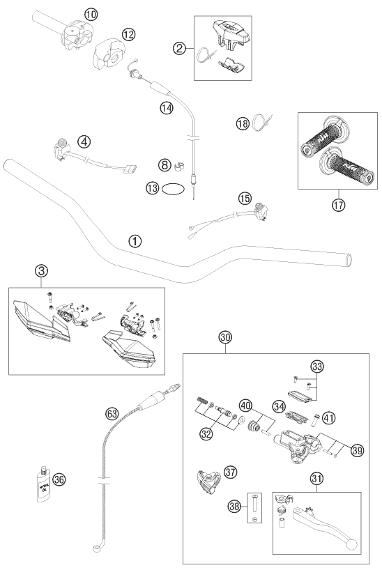 Sprängskiss: Handlebar, Controls – KTM 200 XC-W 2013