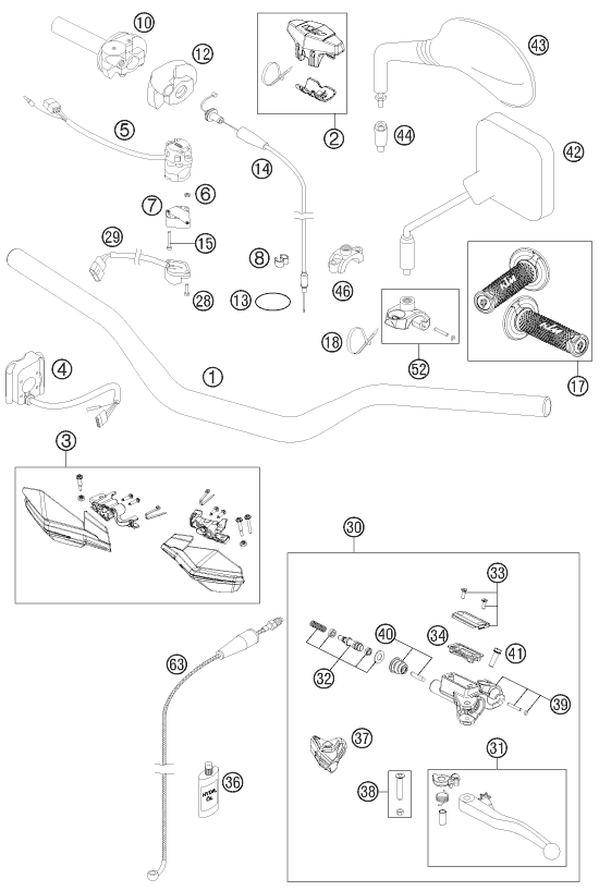 Sprängskiss: Handlebar, Controls – KTM 200 EXC 2013