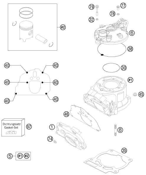 Sprängskiss: Cylinder, Cylinder Head – KTM 200 EXC 2013