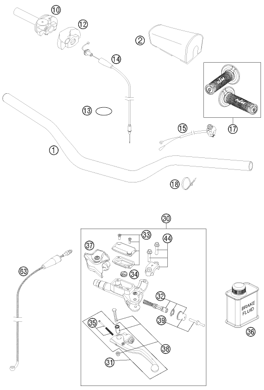 Sprängskiss: Handlebar, Controls – KTM 250 SX 2013
