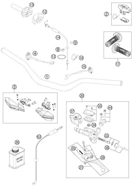Sprängskiss: Handlebar, Controls – KTM 250 XC-W 2013