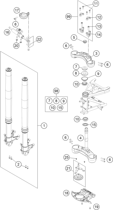 Sprängskiss: Front Fork, Triple Clamp – KTM 1190 ADV. ABS GREY WES. 2014