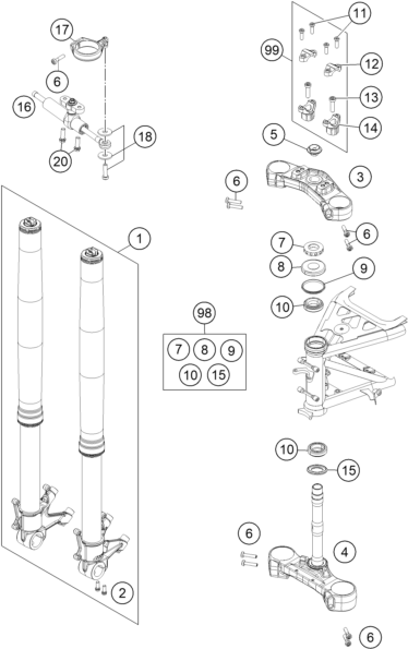 Sprängskiss: Front Fork, Triple Clamp – KTM 1190 ADVENTURE ABS GREY 2013