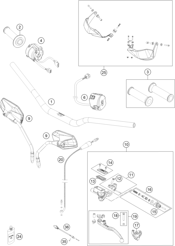 Sprängskiss: Handlebar, Controls – KTM 1190 ADVENTURE ABS GREY 2013