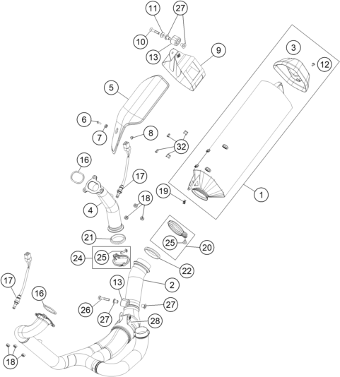 Sprängskiss: Exhaust System – KTM 1190 ADVENTURE ABS ORANGE 2016