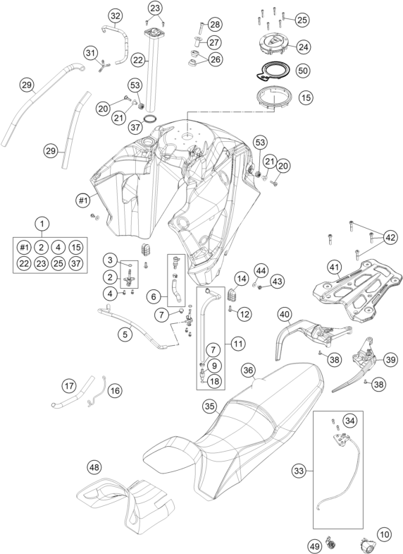 Sprängskiss: Tank, Seat – KTM 1190 ADVENTURE R ABS 2013