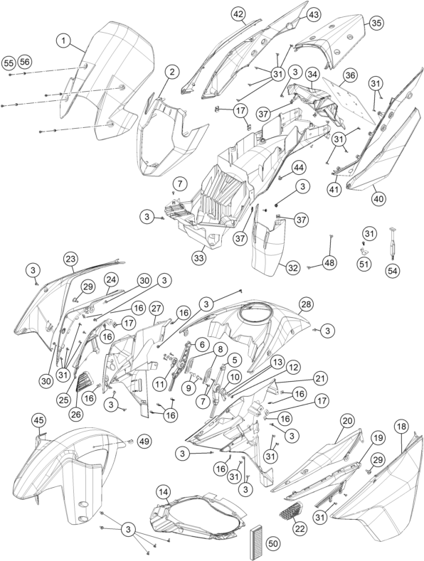 Sprängskiss: Mask, Fenders – KTM 1190 ADVENTURE ABS GREY 2014