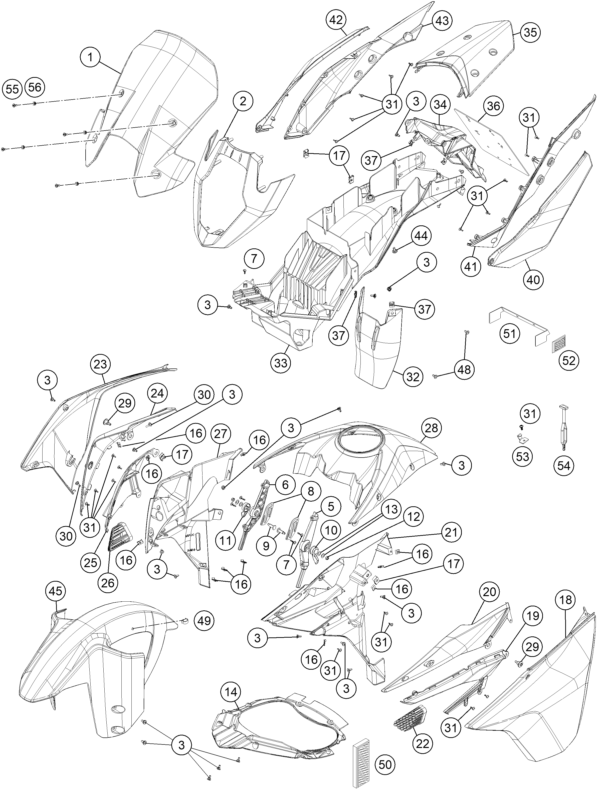 Sprängskiss: Mask, Fenders – KTM 1190 ADVENTURE ABS ORANGE 2016