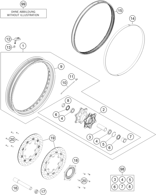 Sprängskiss: Front Wheel – KTM 1190 ADVENTURE ABS GREY 2016