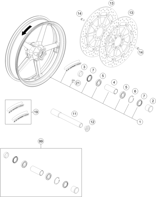 Sprängskiss: Front Wheel – KTM 990 SUPERMOTO R ABS 2013
