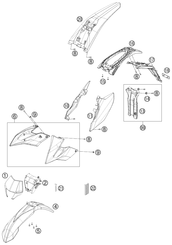 Sprängskiss: Mask, Fenders – KTM FREERIDE 350 2014