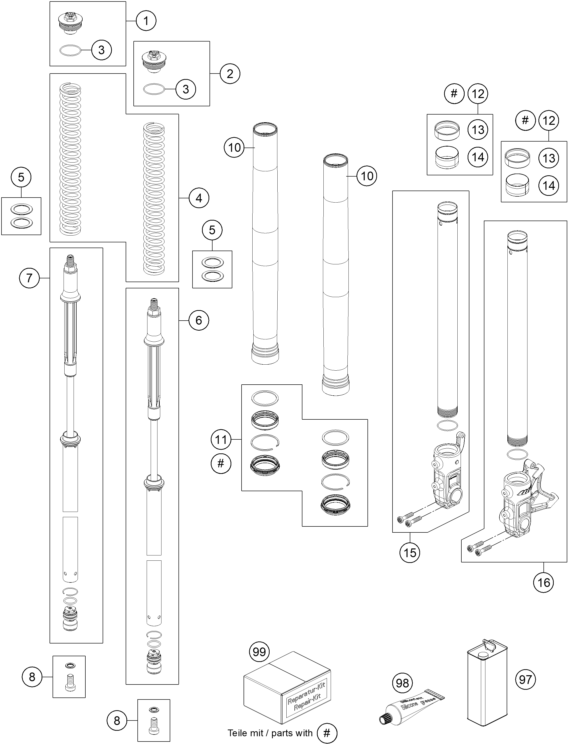 Sprängskiss: Front Fork Disassembled – KTM 690 DUKE R ABS 2013